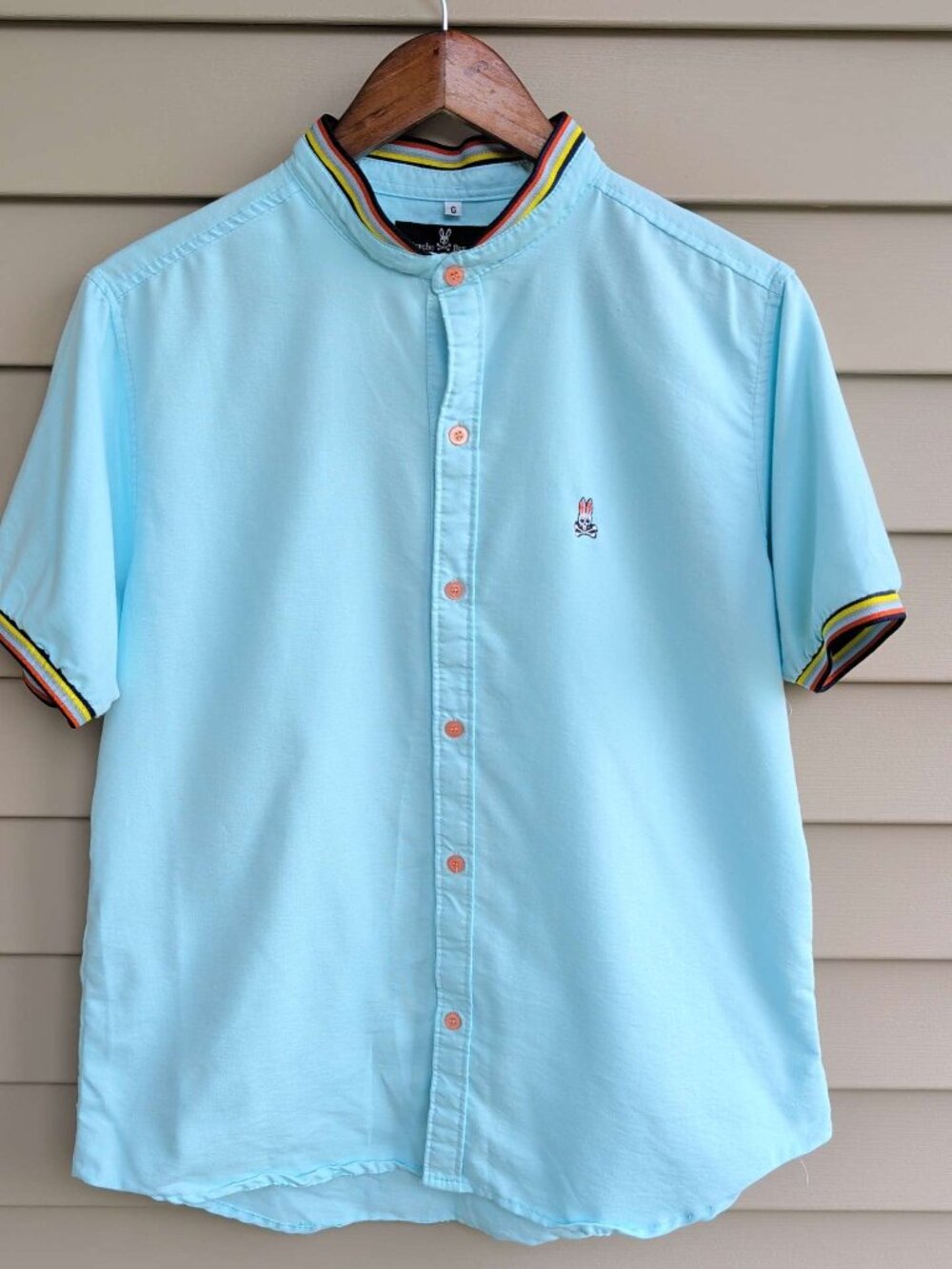 Psycho Bunny Short Sleeve Shirt Mens G Large Light Blue Banded Collar
